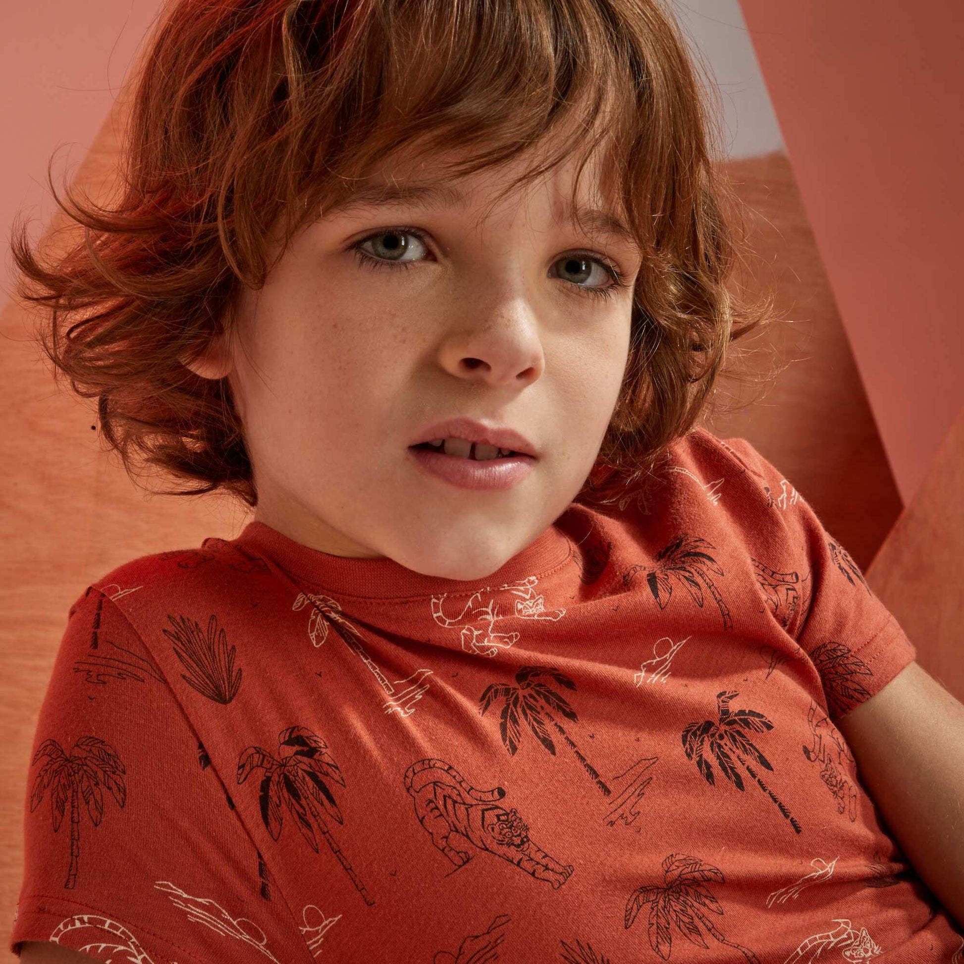 Pure cotton patterned T-shirt BROWN