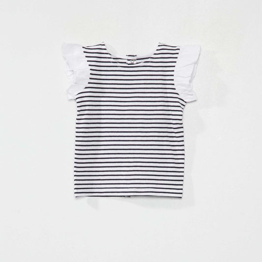 T-shirt with ruffled sleeves blue stripes