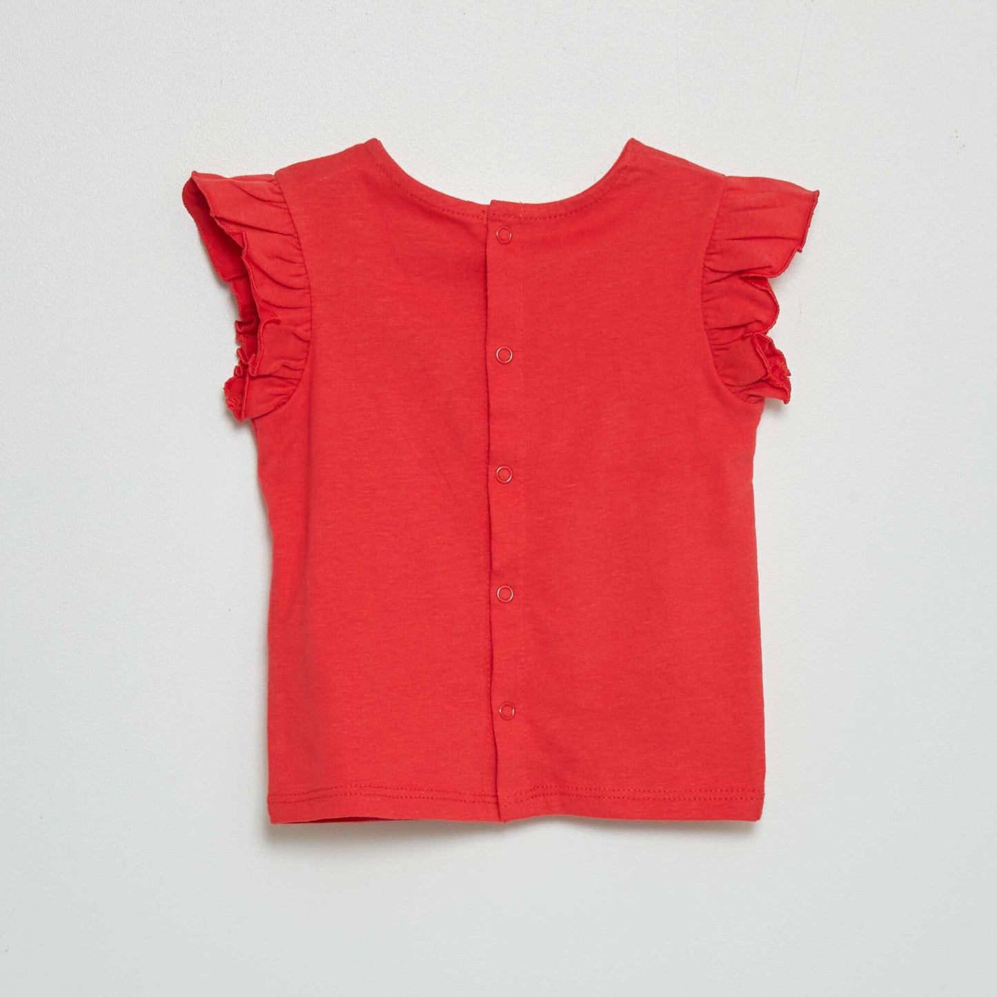 T-shirt with ruffled sleeves cherry red