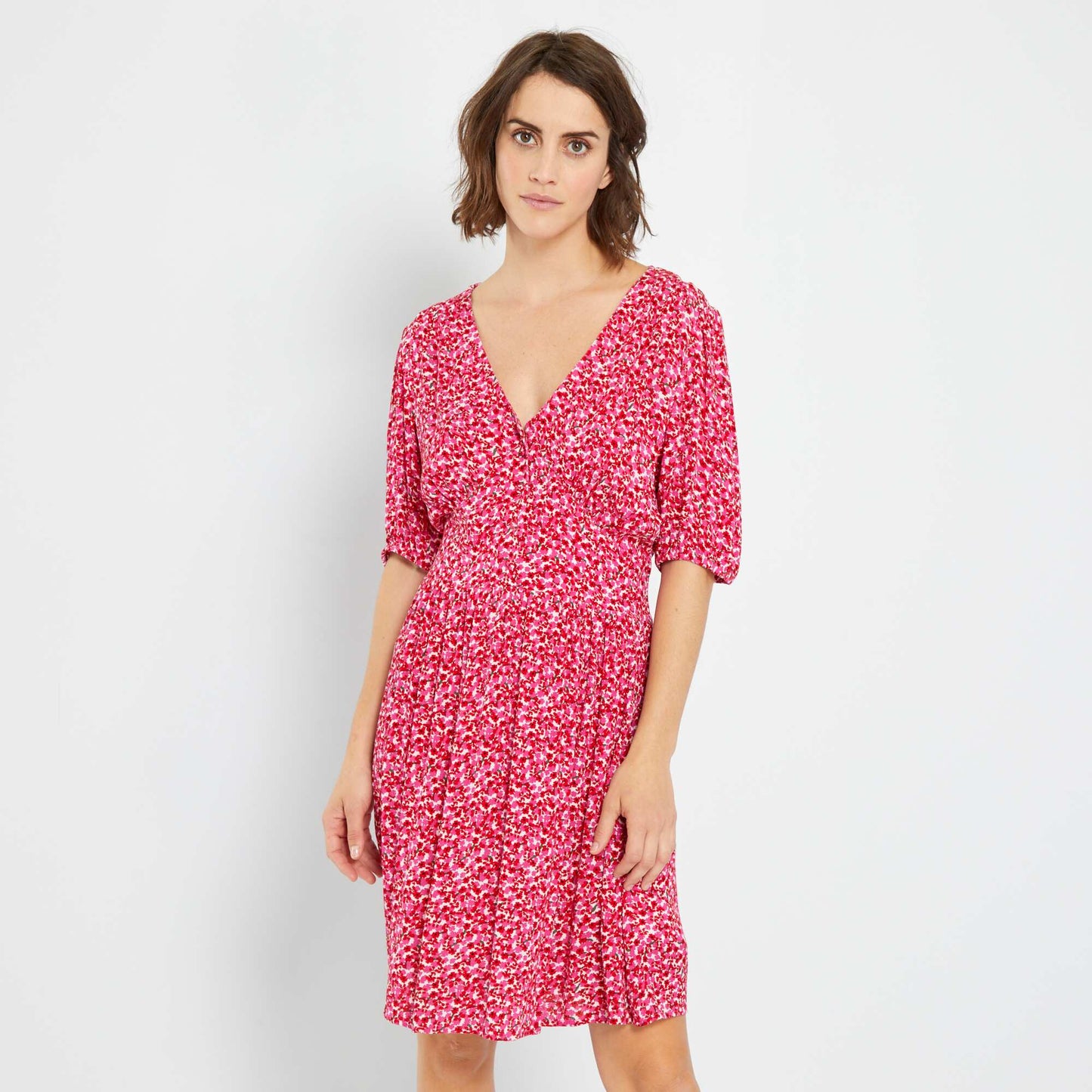 Short dress with floral print PINK