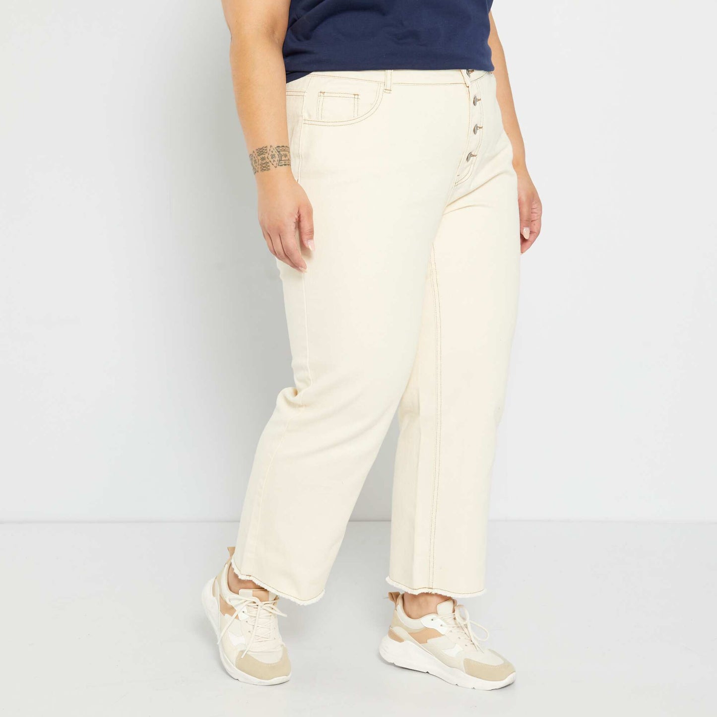 Cropped wide-leg jeans - 5 pockets off-white