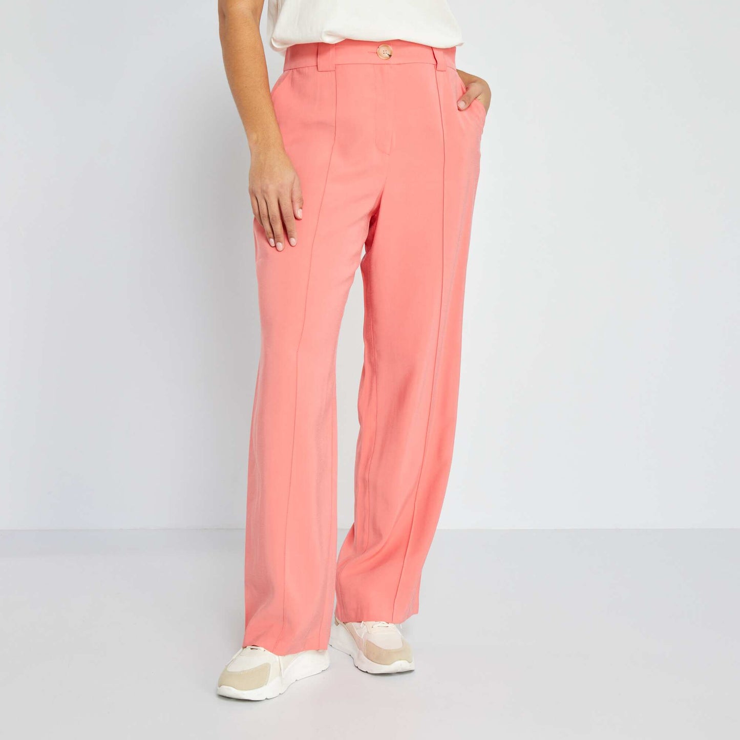 Wide-leg twill trousers pink