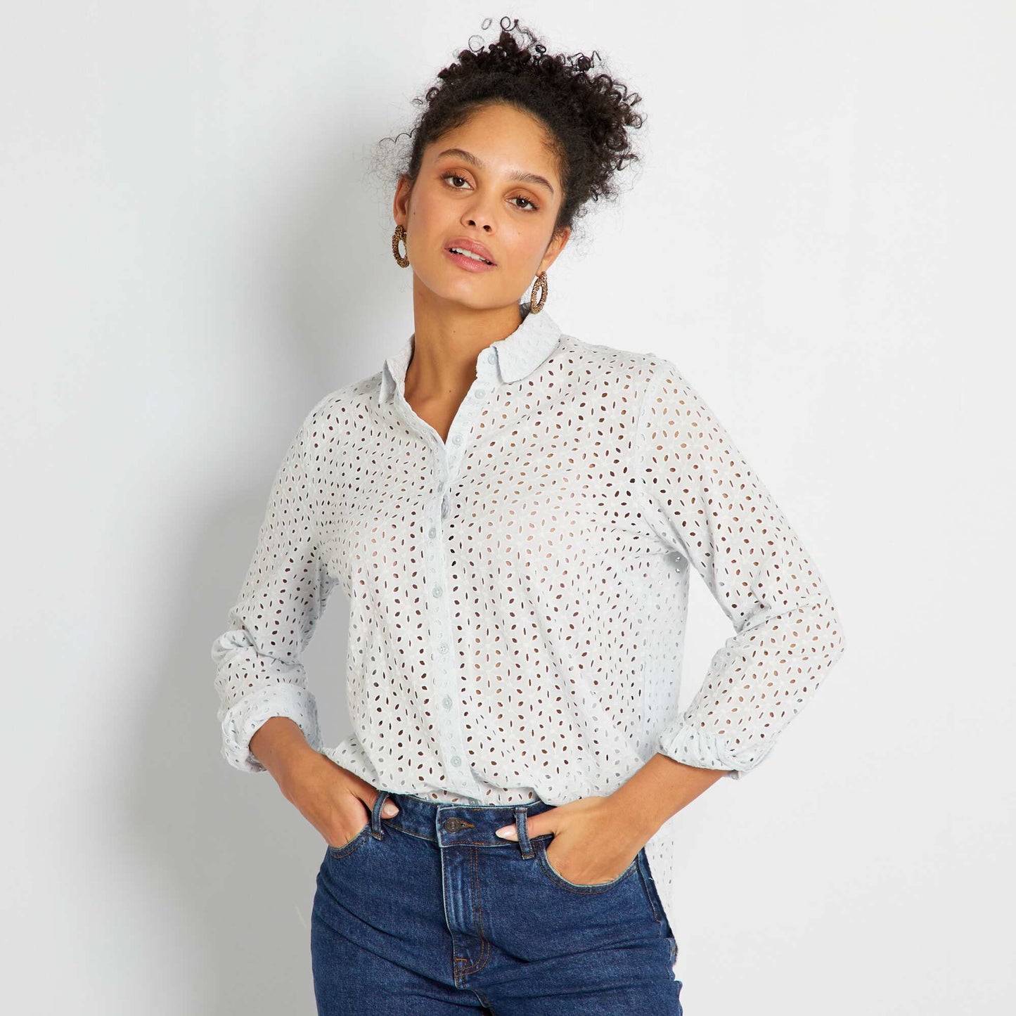 Embroidered blouse pale blue