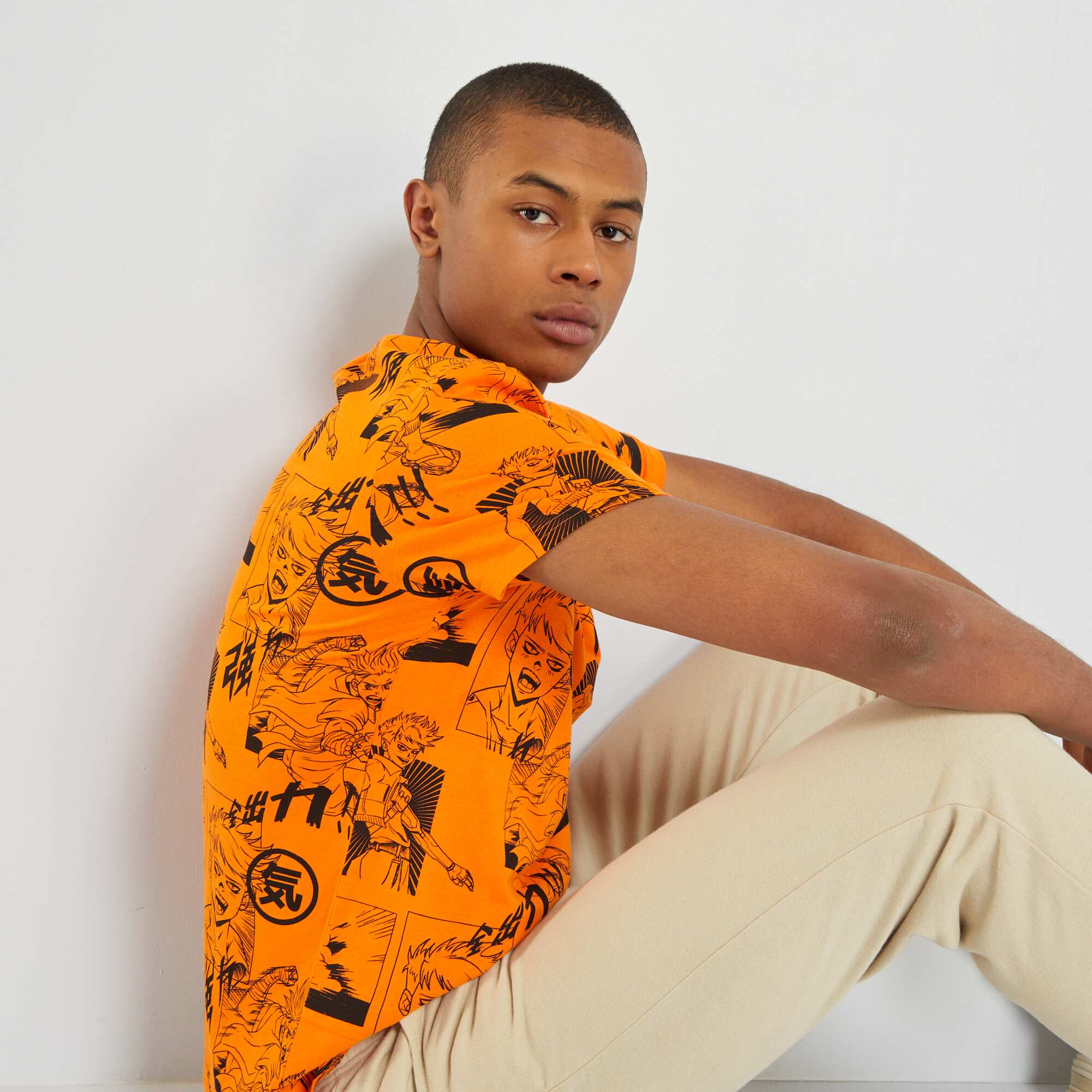 Printed jersey T shirt ORANGE