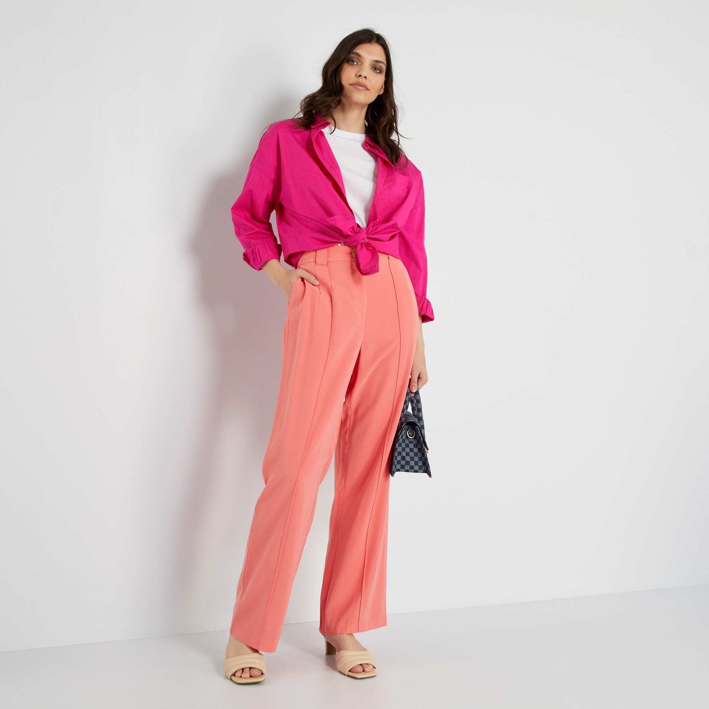 Plain twill wide-leg trousers pink