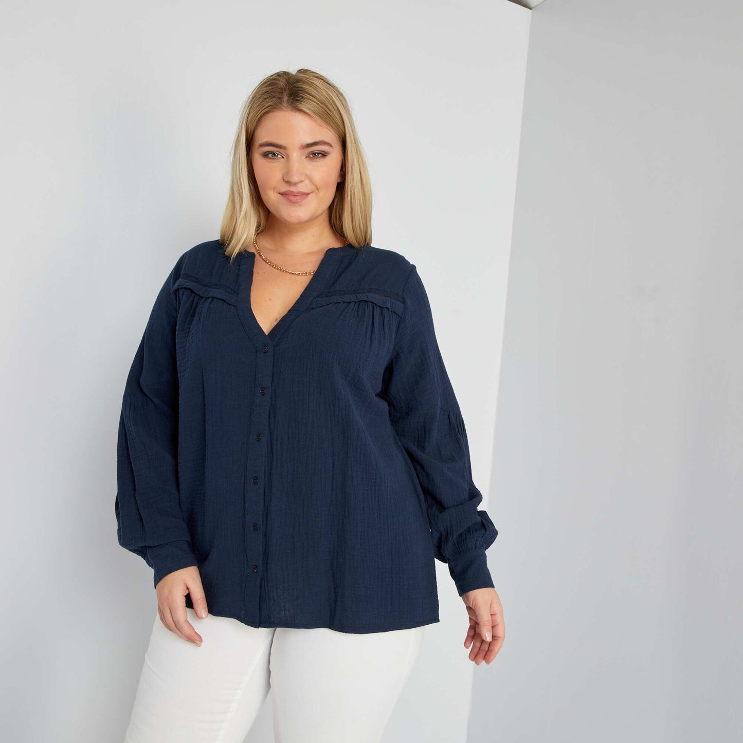 Cotton gauze blouse blue