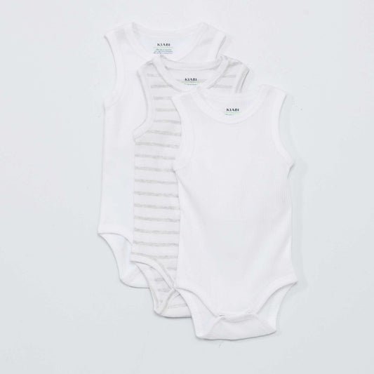 Pack of 3 sleeveless printed bodysuits WHITE