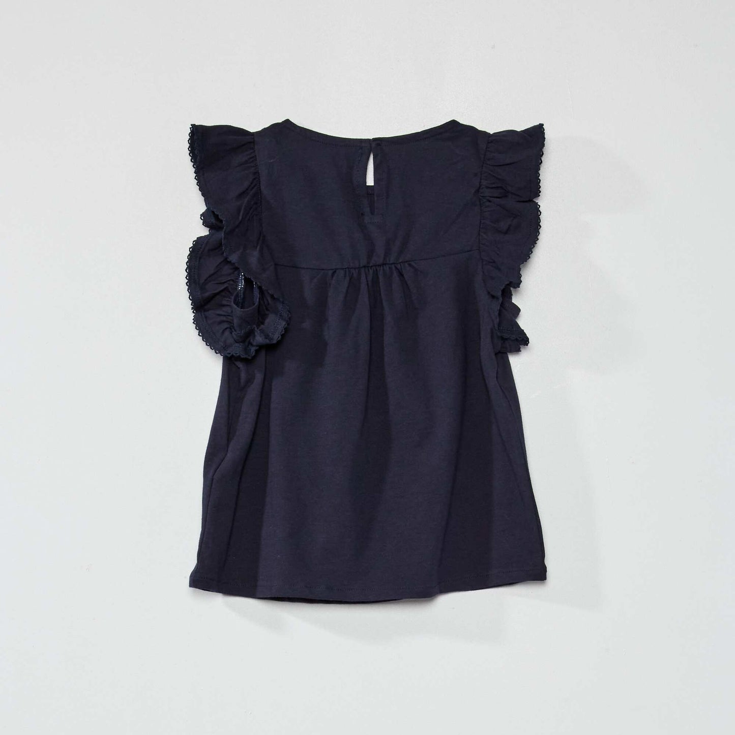 Round-neck T-shirt with broderie anglaise blue