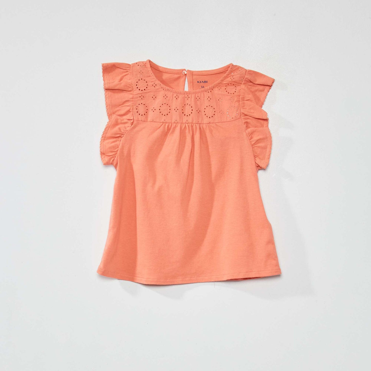 Round-neck T-shirt with broderie anglaise ORANGE