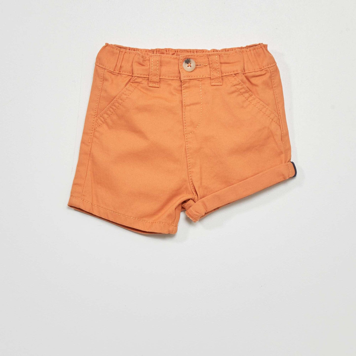 Twill shorts with adjustable waist rust orange