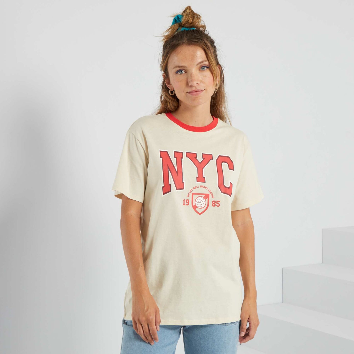 USA printed T-shirt BEIGE