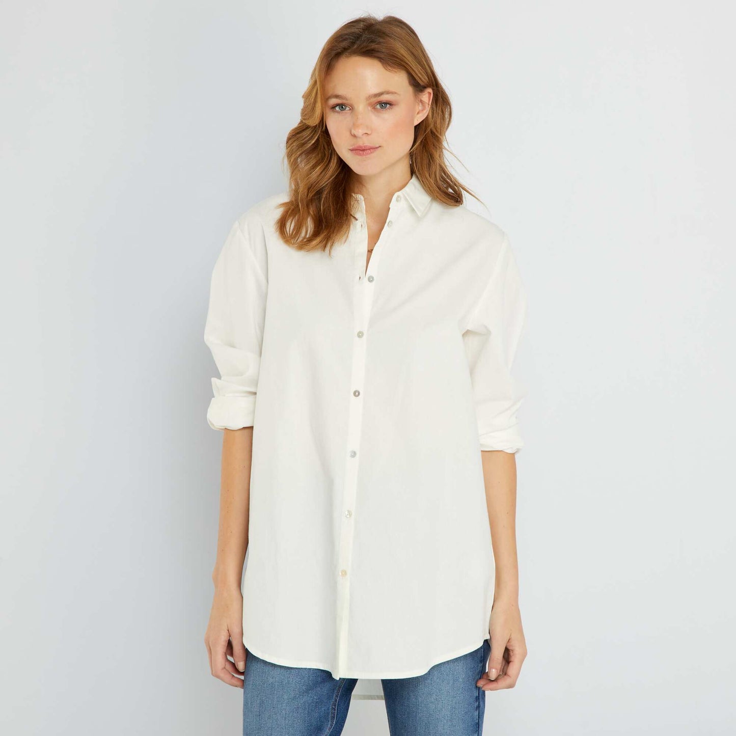 Long shirt with cutaway collar WHITE