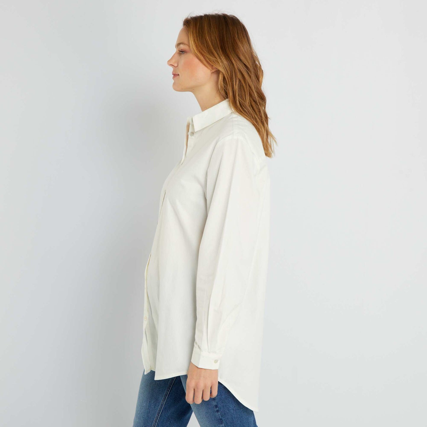 Long shirt with cutaway collar WHITE