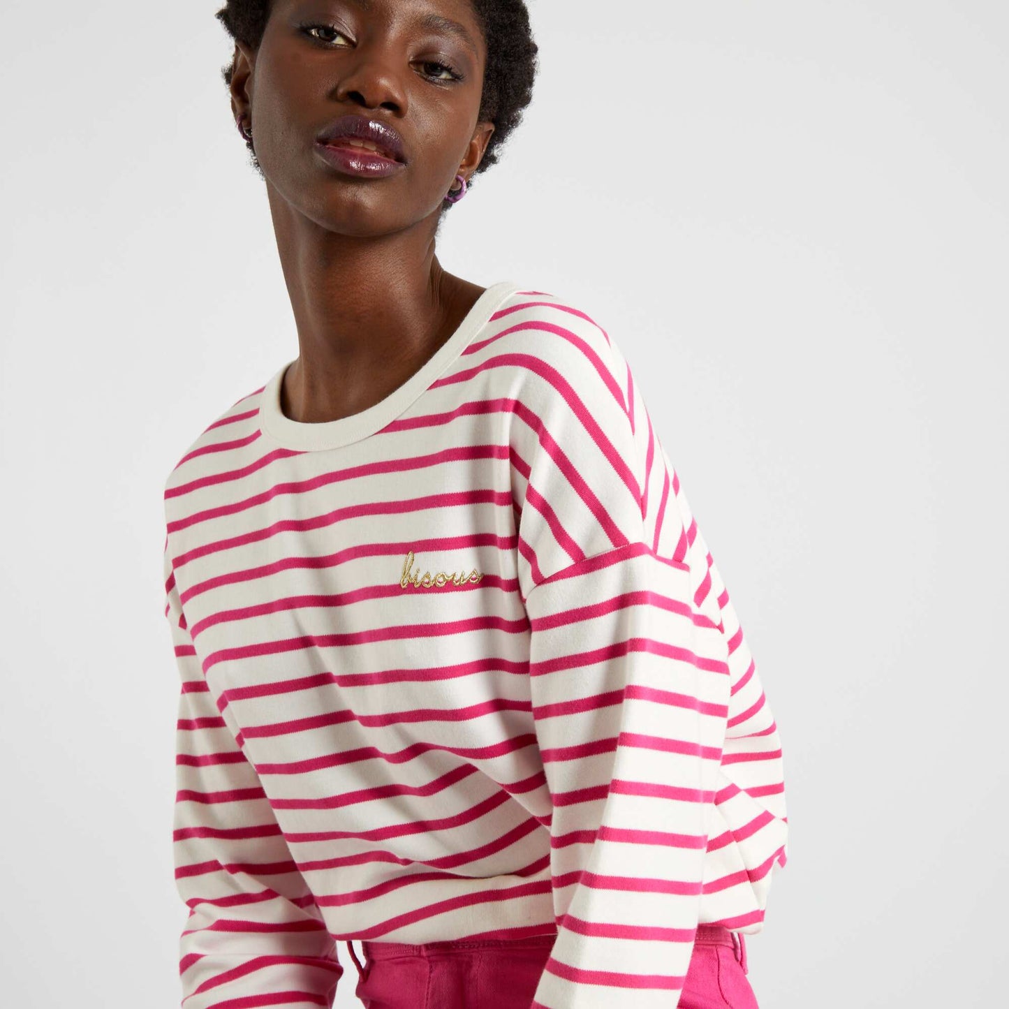 Breton T-shirt with embroidery PINK