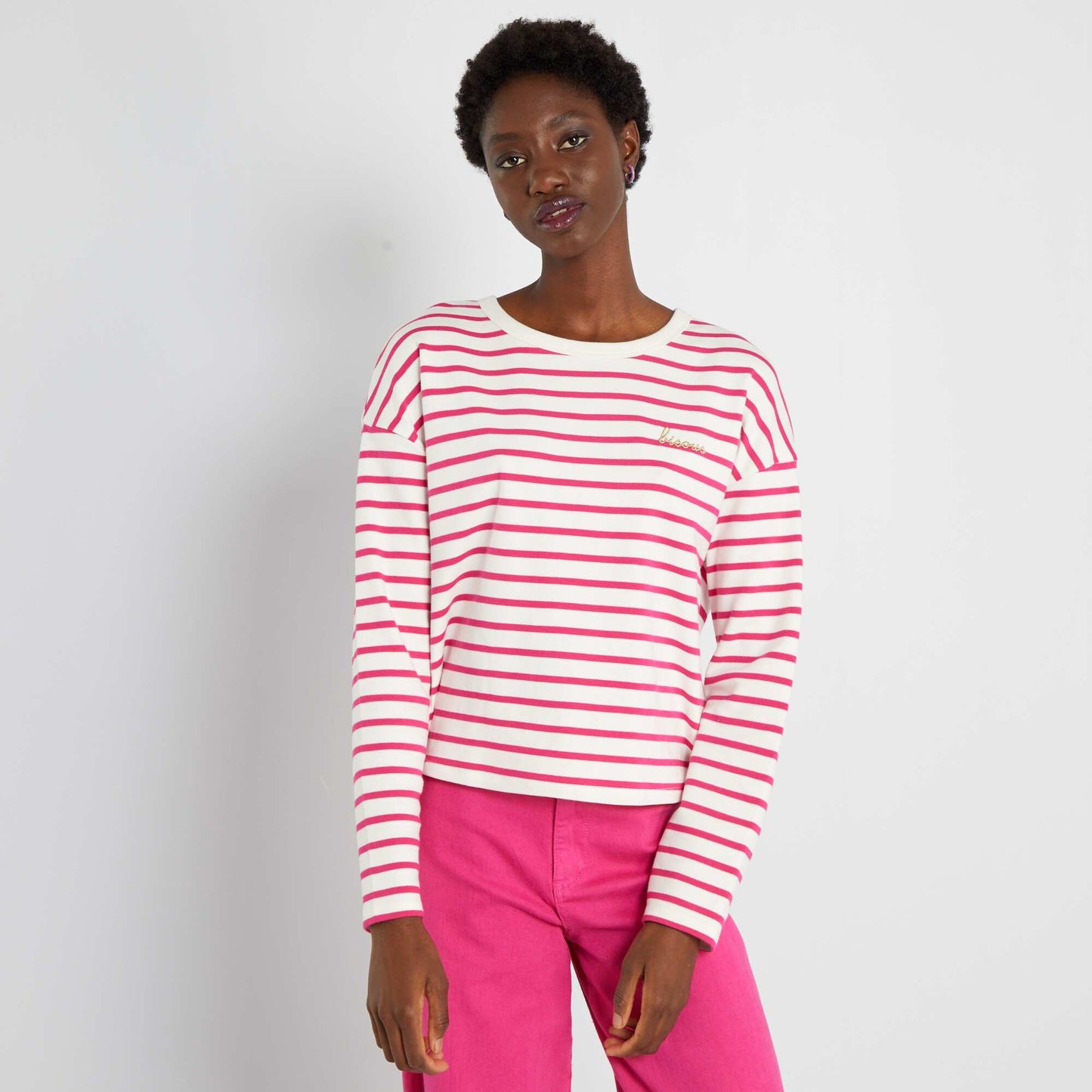 Breton T-shirt with embroidery PINK