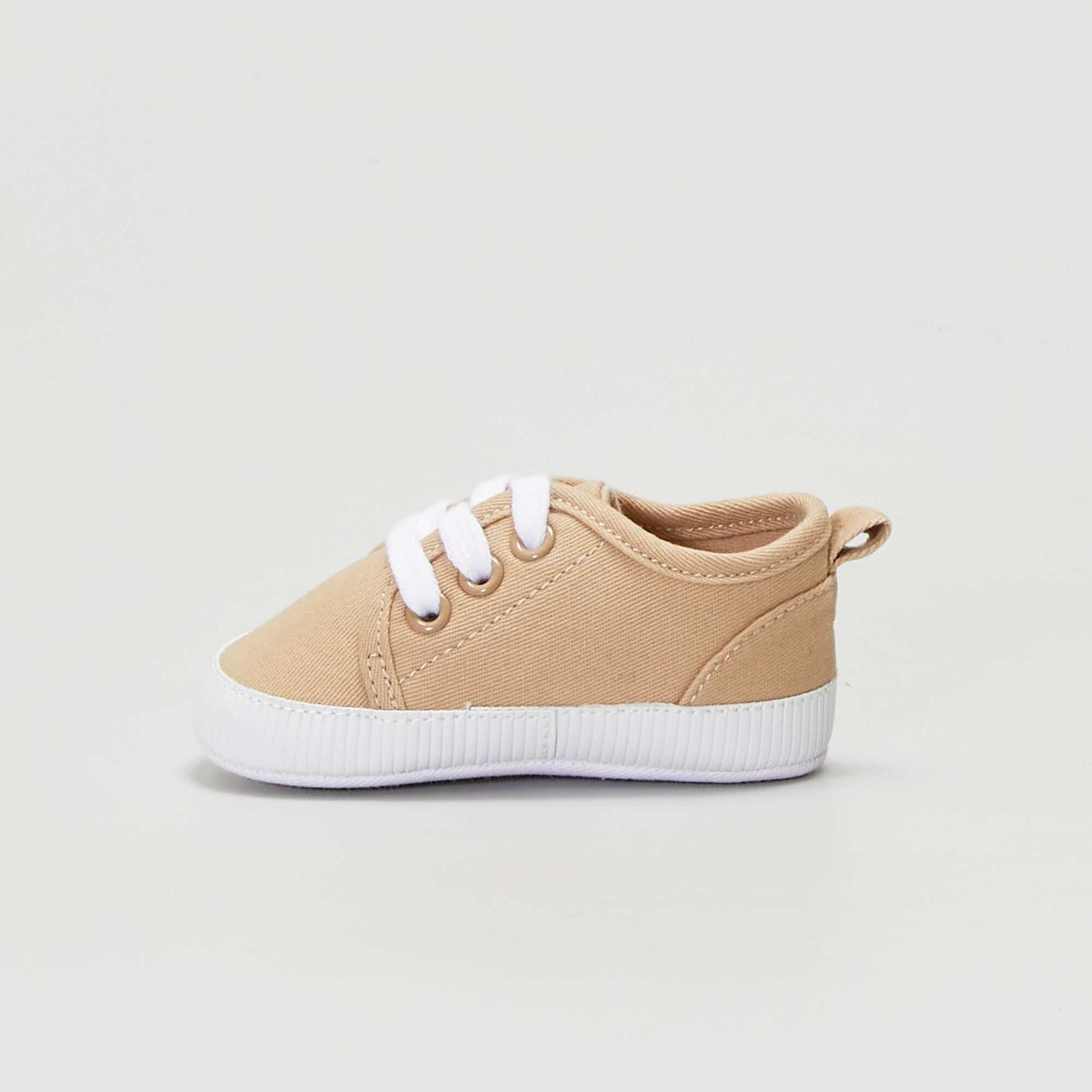 Low-top lace-up twill trainers BEIGE