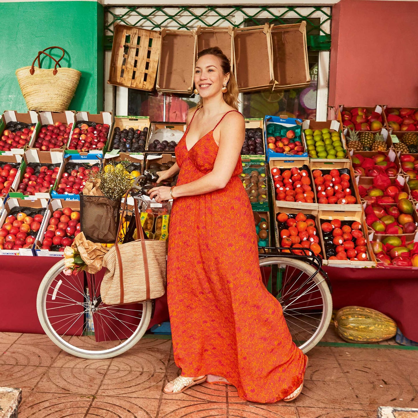 Long dress with print ORANGE