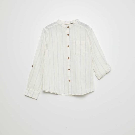 Linen shirt with mandarin collar WHITE