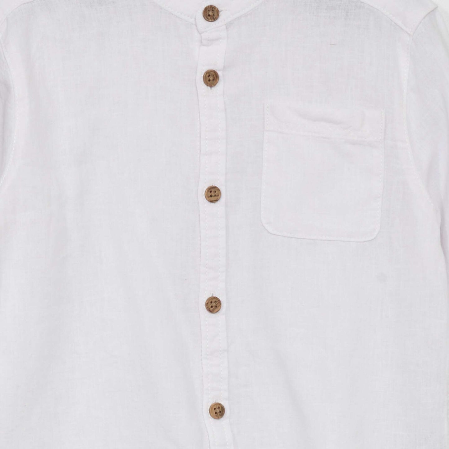 Linen shirt with mandarin collar White