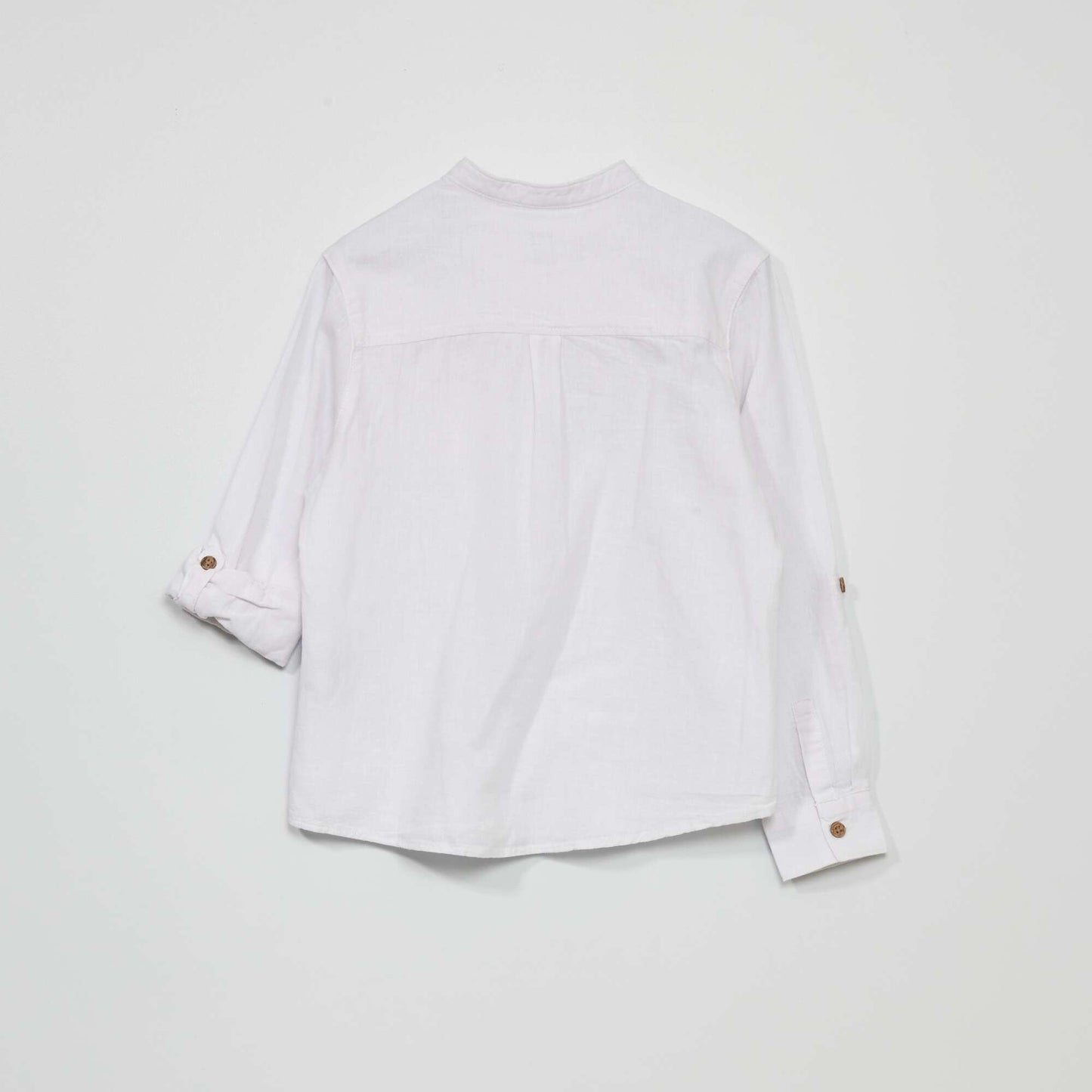 Linen shirt with mandarin collar White