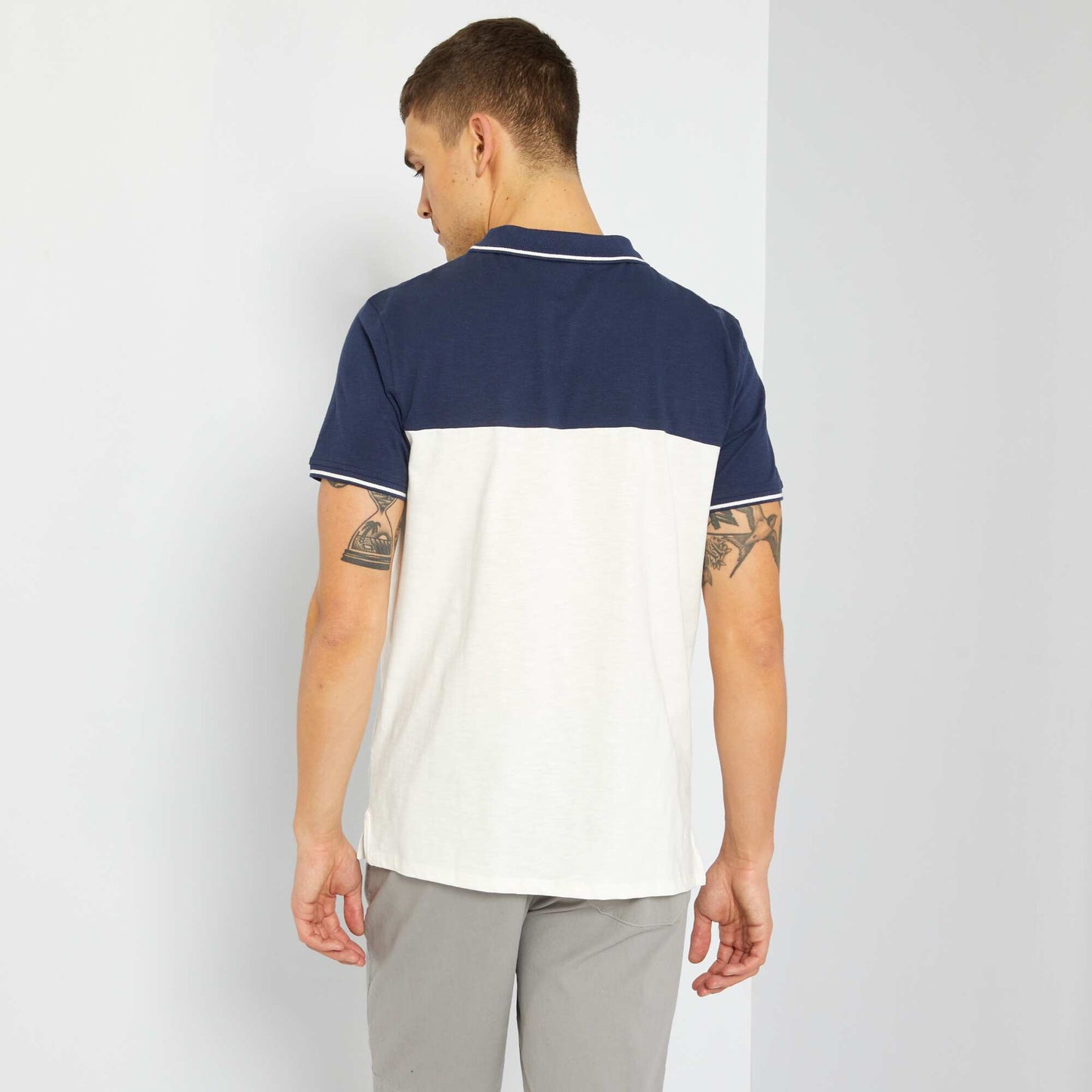 Colour block cotton piqué polo shirt blue