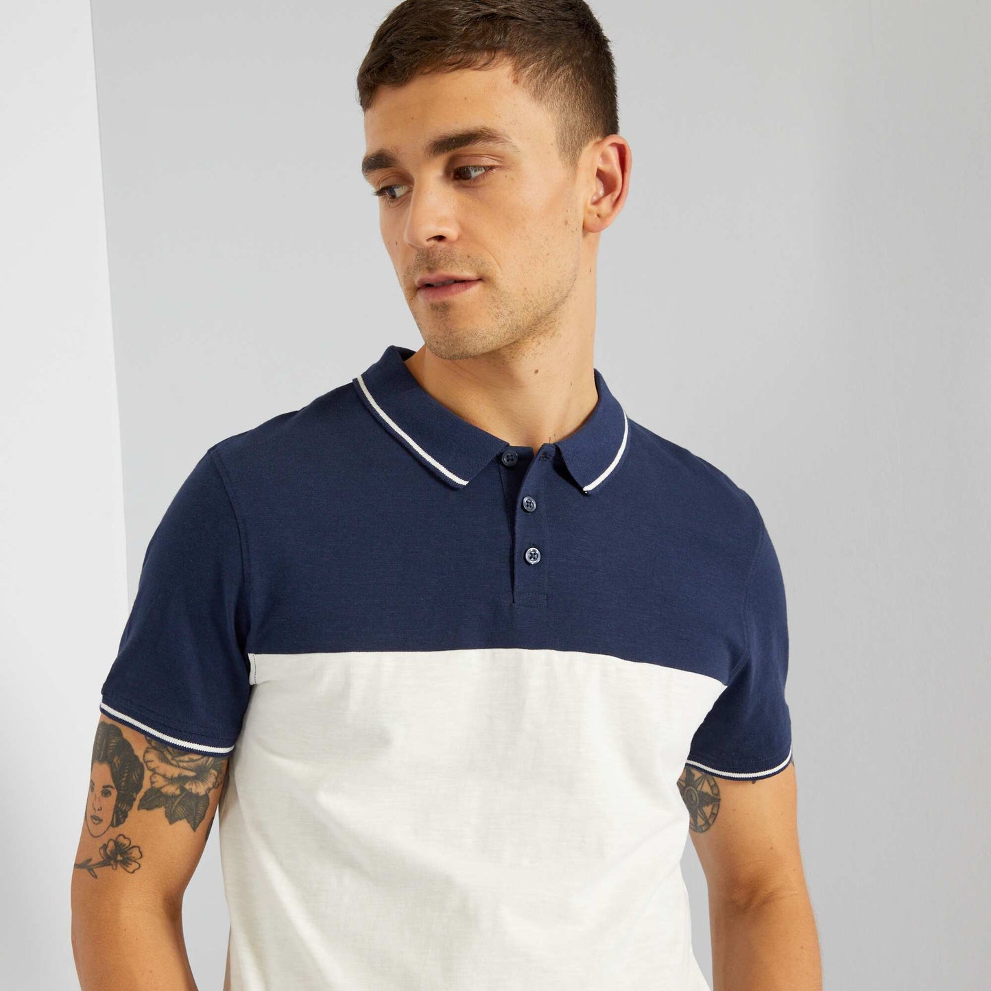Colour block cotton piqué polo shirt blue