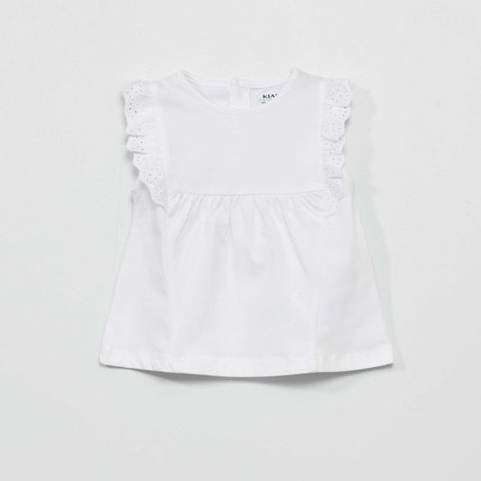 Jersey T-shirt with embroidered sleeves white