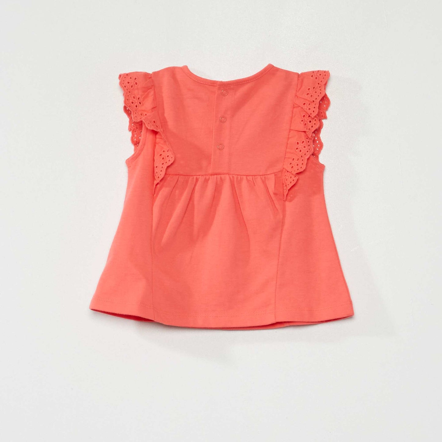 Jersey T-shirt with embroidered sleeves coral pink