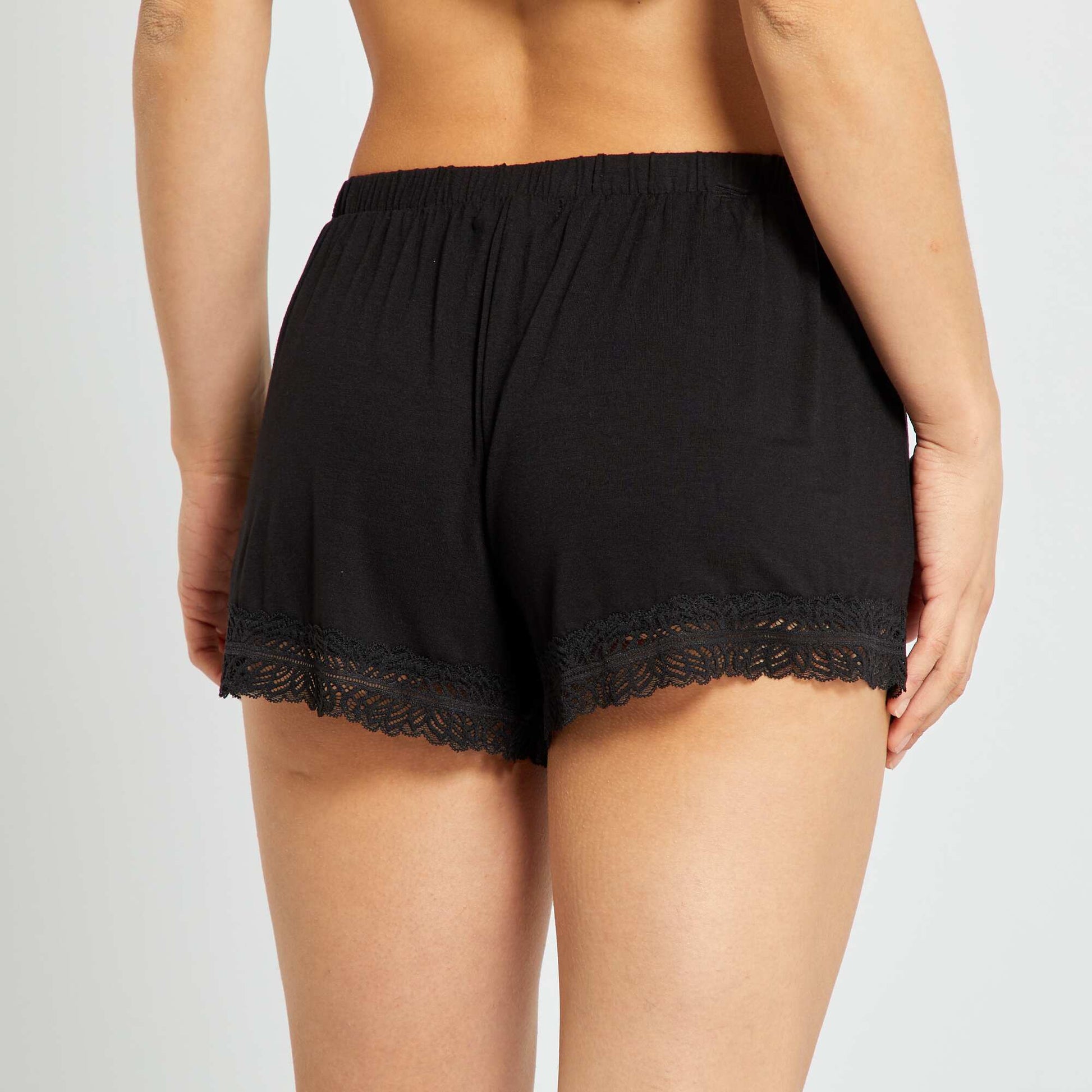 Lace Trim Modal Shorts - Black