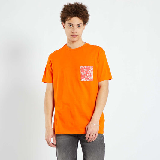 Jersey T-shirt with printed pocket ORANGE