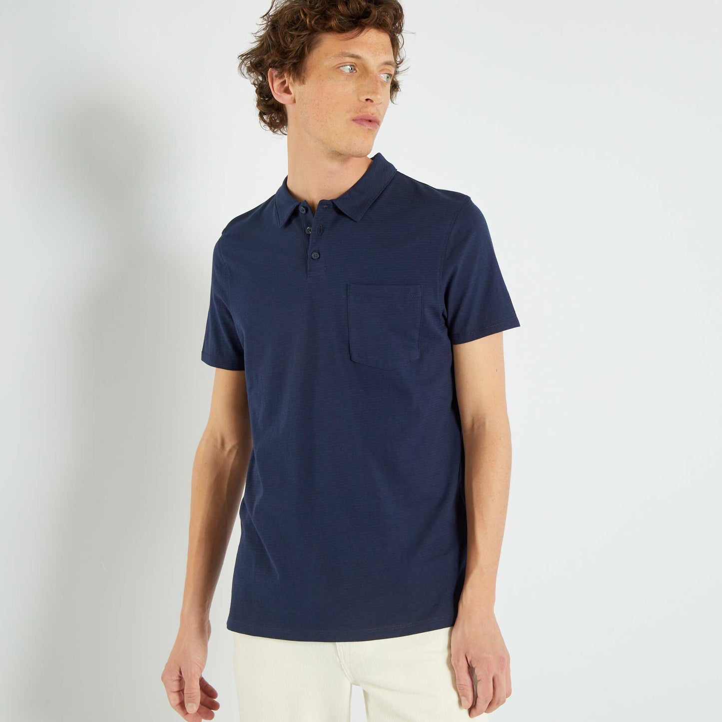 Micro-striped jersey polo shirt blue