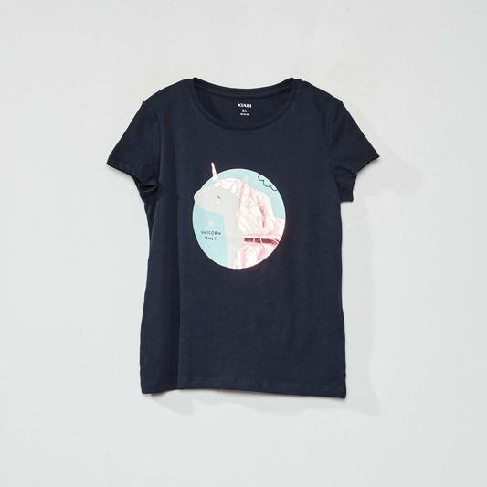 Round-neck T-shirt with cute print BLUE