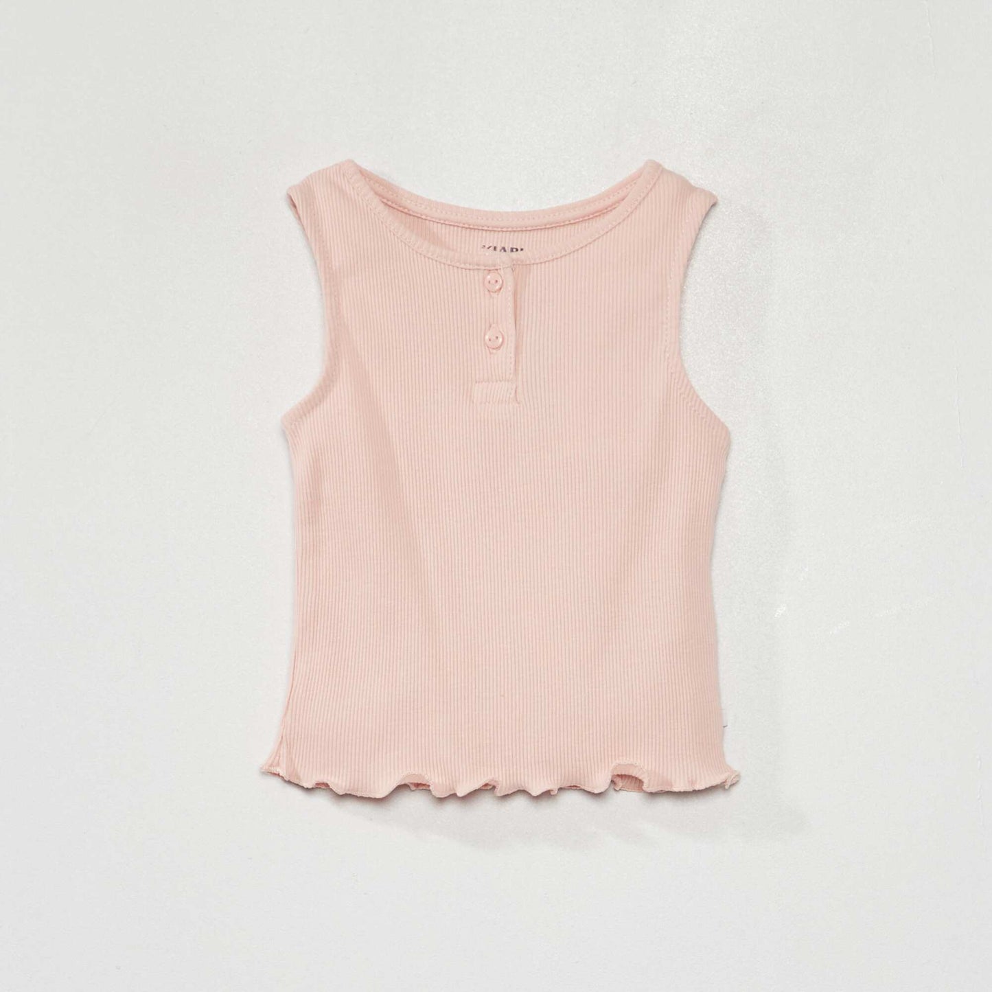 Ribbed vest top with wavy edging PINK