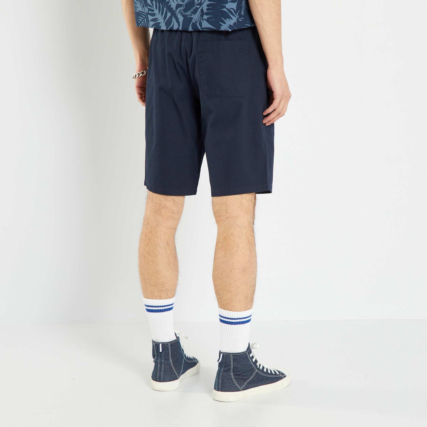 Block colour cotton Bermuda shorts BLUE