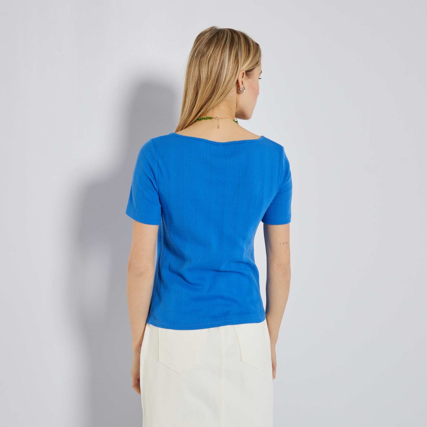 Pointelle knit T-shirt BLUE