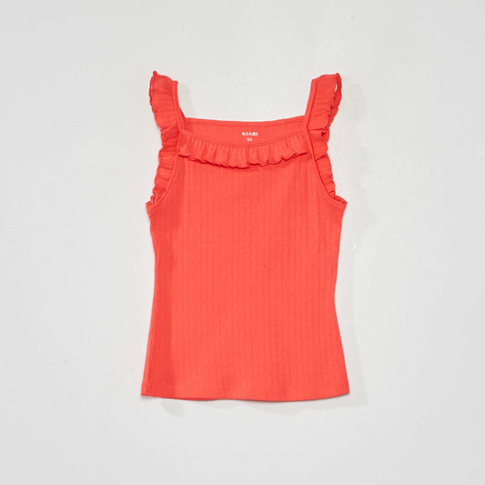 Pointelle vest top with ruffles Red
